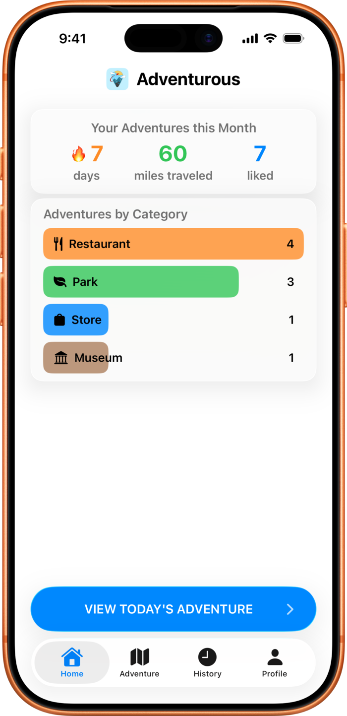 Adventurous home screen
