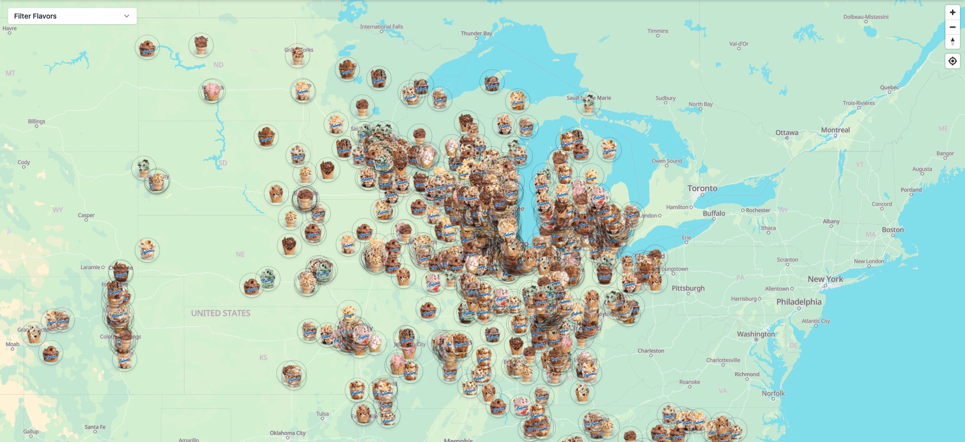 The whole Flavor Day map, coast to coast