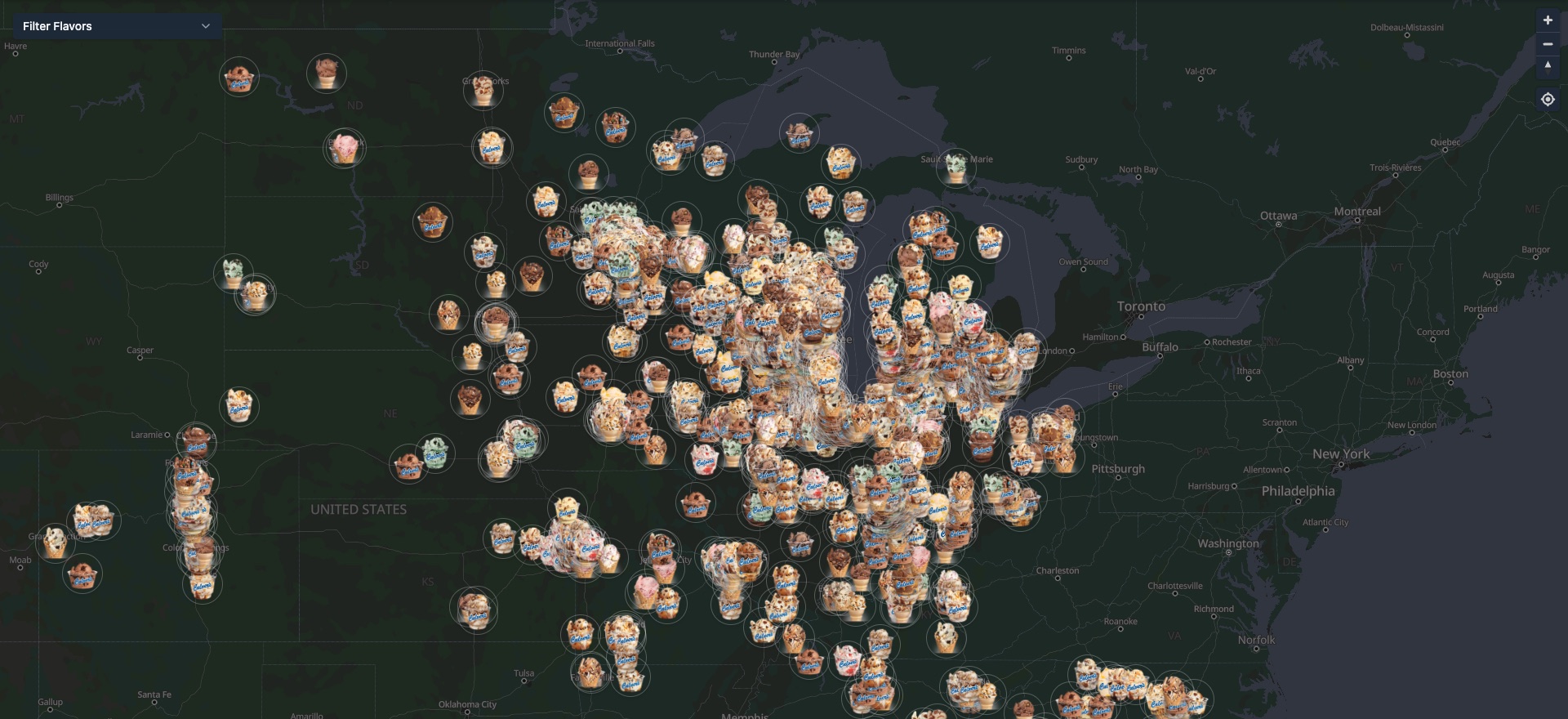 The whole Flavor Day map, coast to coast