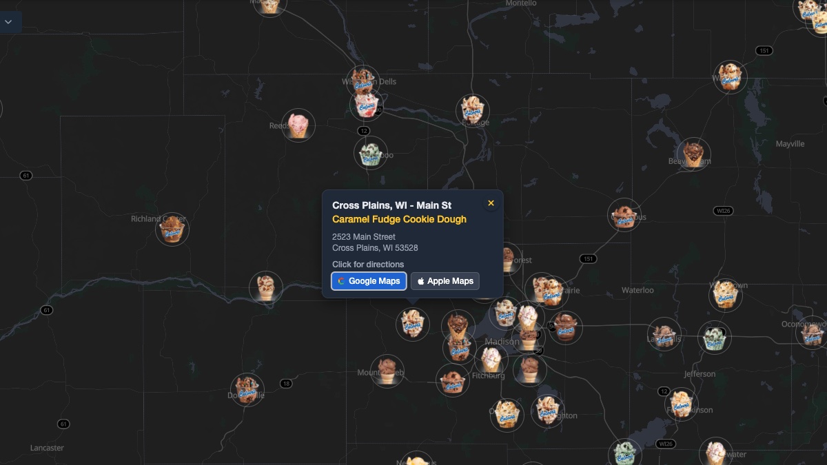 Flavor Day zoomed in on a store popup with directions
